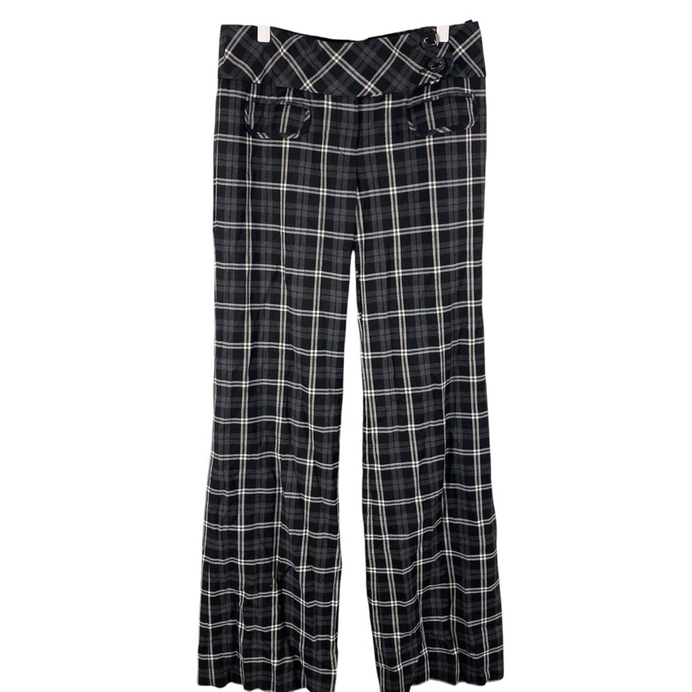 Taikonhu for Anthropology Plaid Women's Wide leg Pants Black /White Fully lined
